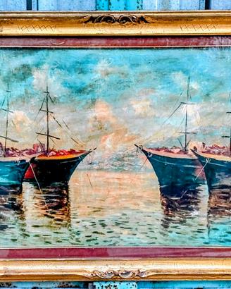 Quadro antico le barche dipinto a mano su tela.