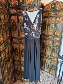 Tuta intera (Jumpsuit) nera con corpetto floreale