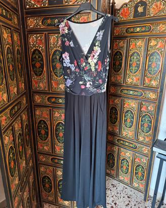 Tuta intera (Jumpsuit) nera con corpetto floreale
