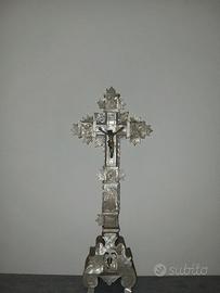 Antico Crocifisso in Madreperla e Legno Di Ulivo 