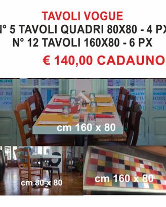 TAVOLI RISTORANTE /PIZZERIA/PUB ED ATTREZZATURE