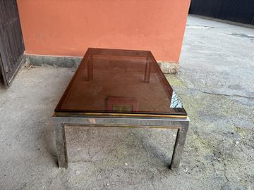 Tavolino vintage 70’ acciaio cromato vetro fumè