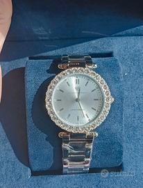 Raffinato orologio acciaio+cristalli con garanzia