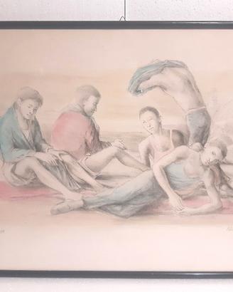 PURIFICATO D. litografia 22/99 atleti in cornice 
