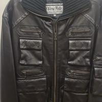 Giacca in vera pelle nera stile utility