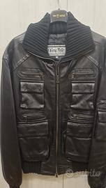 Giacca in vera pelle nera stile utility