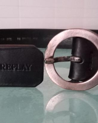 Cintura di pelle nera Replay 