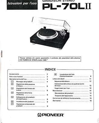 Manuale giradischi Pioneer PL-70L II