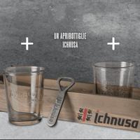 ichnusa kit vassoio in legno + aprib + 2 bicchieri