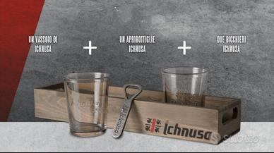 ichnusa kit vassoio in legno + aprib + 2 bicchieri