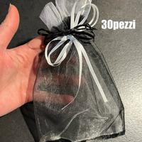 Set 30pz Sacchetti in tulle/organza neri e bianchi
