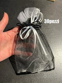 Set 30pz Sacchetti in tulle/organza neri e bianchi