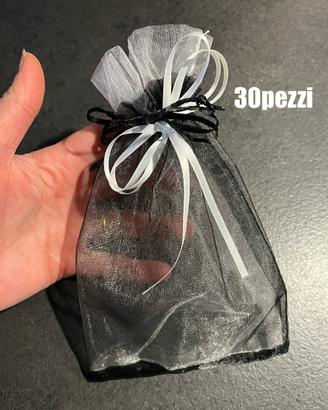Set 30pz Sacchetti in tulle/organza neri e bianchi