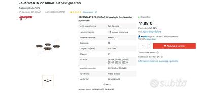 PASTIGLIE FRENI POSTERIORI PEUGEOT 206