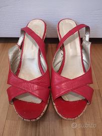 Sandalo rosso con zeppa in sughero n.38 tacco 9