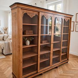 Libreria vetrina intarsiata 310 cm d'epoca