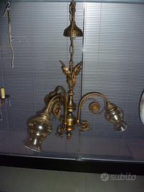 Lampadario ottone brunito Liberty 3 luci anni 60