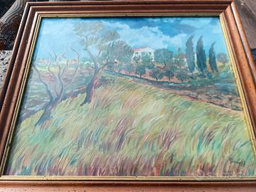 Quadro Dipinto a Olio d'Epoca - Paesaggio Campestr
