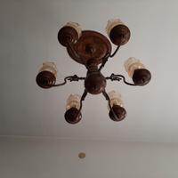 Lampadario a 6 bracci con paralumi decorati in vet