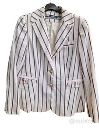 Giacca bianca a strisce marroncino con  bordo nero