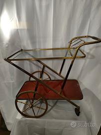 carrello bar in vetro ottone legno anni 50