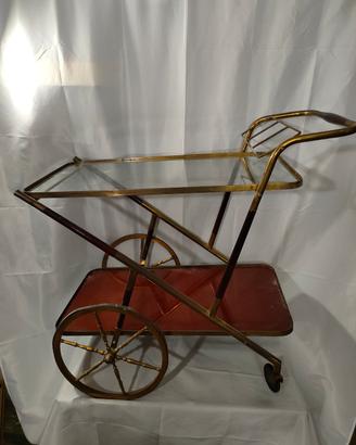 carrello bar in vetro ottone legno anni 50