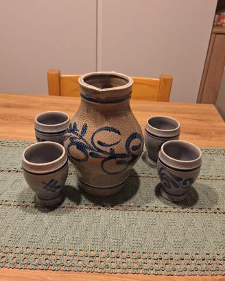 Set brocca e 4 bicchieri in gres salato