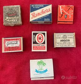 Sette scatole vintage di fiammiferi sudamericani,