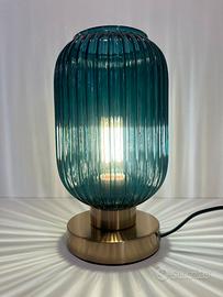 Lampada tavolo ottone vetro ottanio