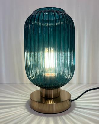 Lampada tavolo ottone vetro ottanio