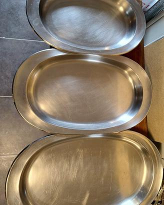 Tris vassoi da portata ovali in acciaio inox