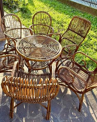 Set giardino in vimini anni ’70 – tavolo + sedie