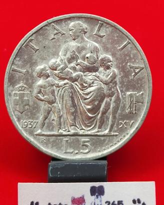 1937 Italia 5 Lire Fecondità Ag 835 5g