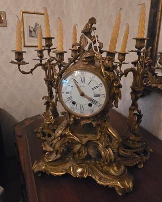 combo orologio e candelabri in bronzo dorato