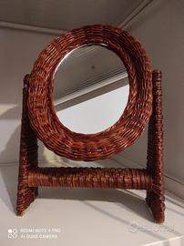 Specchio basculante vintage anni 70 in midollino
