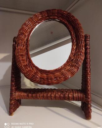 Specchio basculante vintage anni 70 in midollino