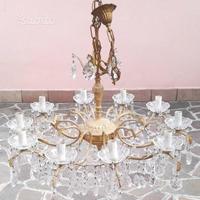 Lampadario cristallo ottone epoca vintage