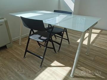 Tavolo vetro bianco 160x80cm altezza regolabile