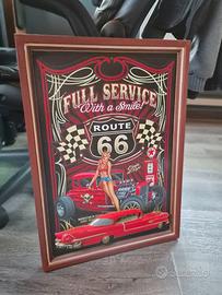 Quadro Bassorilievo in legno vintage route 66,