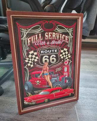 Quadro Bassorilievo in legno vintage route 66,