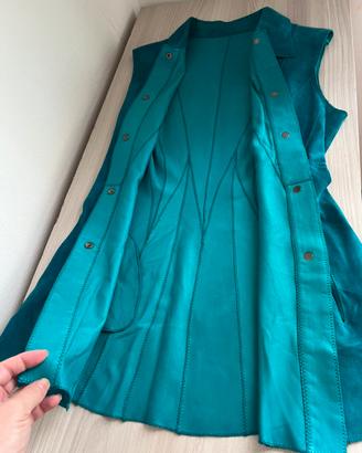 Gilet lungo in vera pelle scamosciata