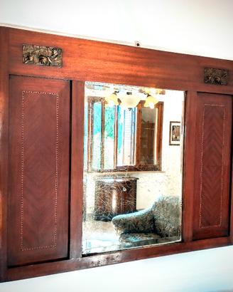 specchio specchiera antica liberty bronzi intarsi
