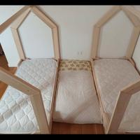 2 lettini montessori a casetta 70x140