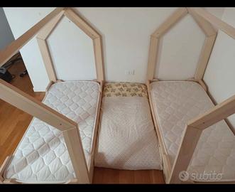 2 lettini montessori a casetta 70x140