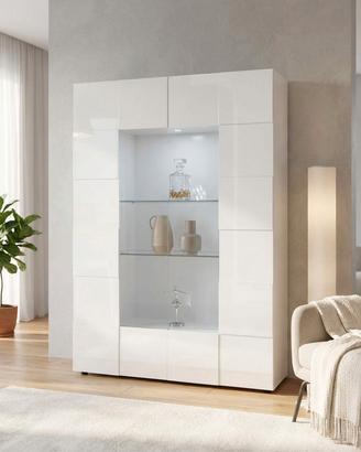 Vetrina Moderna 2 Ante Vetro Bianco 166 cm Salotto