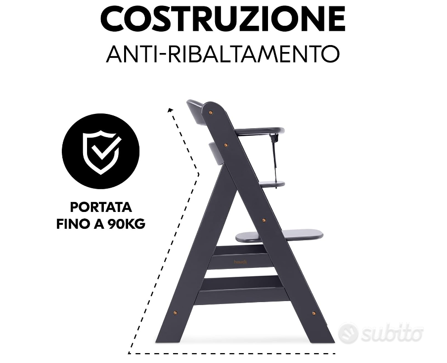 HAUCK ALPHA+ SEGGIOLONE EVOLUTIVO SEDIA IN LEGNO BAMBINI FINO A 90 KG