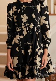 Abito a fiori nero e  cammello - taglia S-