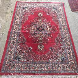 TAPPETO ROSSO GRECA BLU FIORI