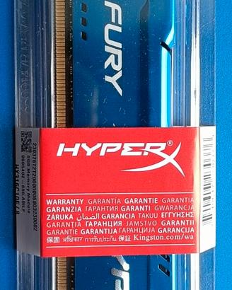 1 MEMORIA RAM FURY HYPERX 8 GB DDR3 1600 MHz