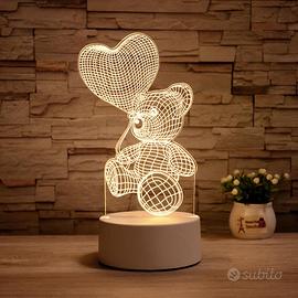 LAMPADA 3D LED TOUCH DESIGN ORSETTO CON CUORE IDEA